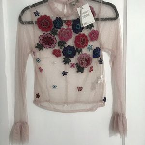 ASOS NEVER WORN, brand new. Long bell-sleeve embellished beaded floral top.